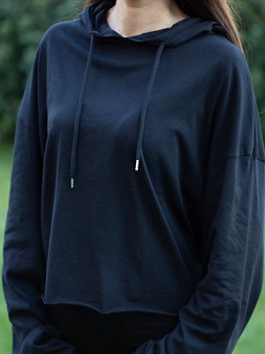 Siyah Kapüşonlu Oversize Sweat