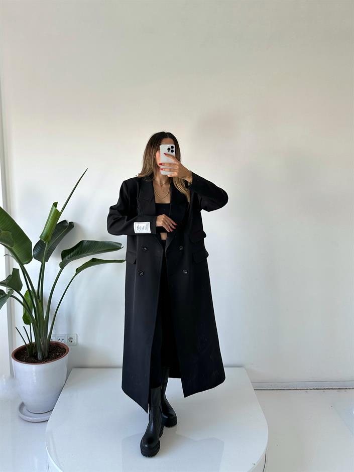 Siyah Kol Detaylı Premium Trençkot