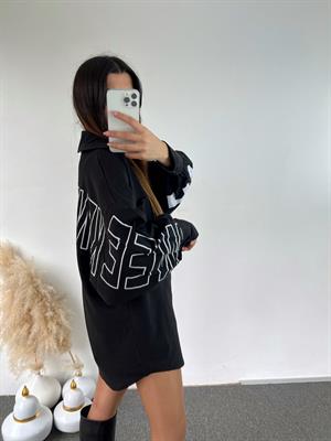 Siyah Oversize Baskılı Gömlek 