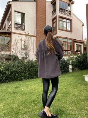 Siyah Oversize Kadife Gömlek