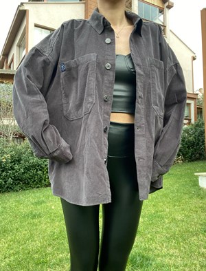 Siyah Oversize Kadife Gömlek