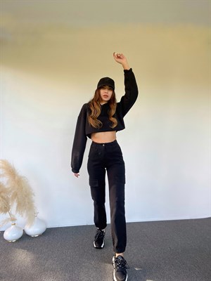 Siyah Premium Kargo Denim Pantolon