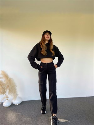 Siyah Premium Kargo Denim Pantolon