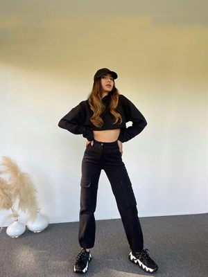 Siyah Premium Kargo Denim Pantolon