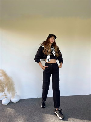 Siyah Premium Kargo Denim Pantolon