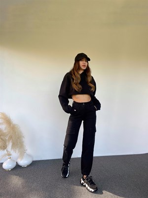 Siyah Premium Kargo Denim Pantolon