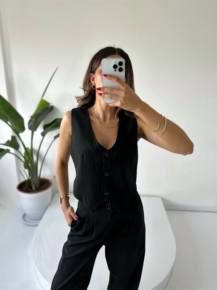 Siyah Premium Yelek Pantolon Takım