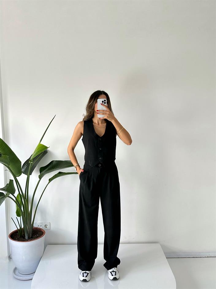 Siyah Premium Yelek Pantolon Takım