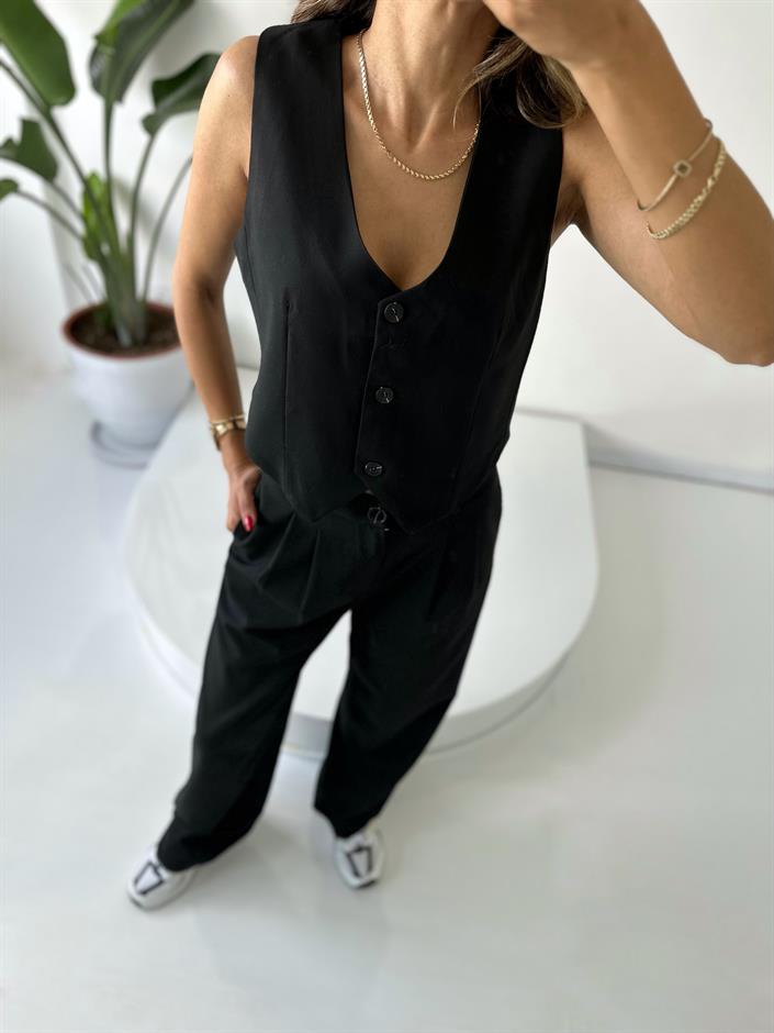 Siyah Premium Yelek Pantolon Takım