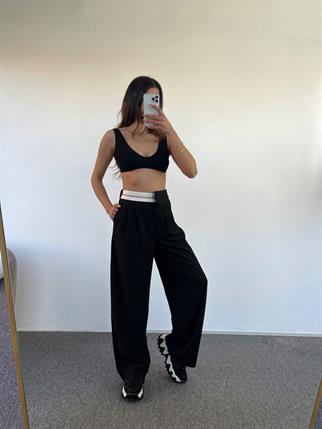 Siyah Tasarım Kemer Detaylı Pantolon 