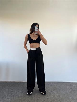 Siyah Tasarım Kemer Detaylı Pantolon 