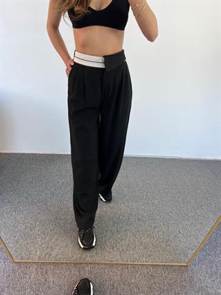 Siyah Tasarım Kemer Detaylı Pantolon 