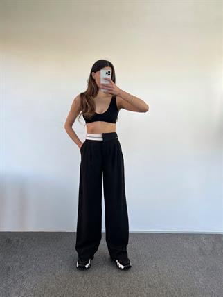 Siyah Tasarım Kemer Detaylı Pantolon 