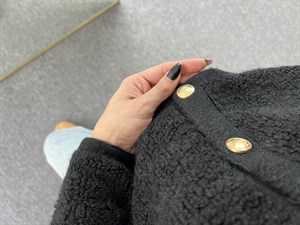 Siyah Teddy Gold Düğme Hırka