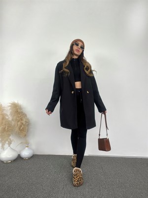 Siyah Tek Düğme Astarlı Kaban 