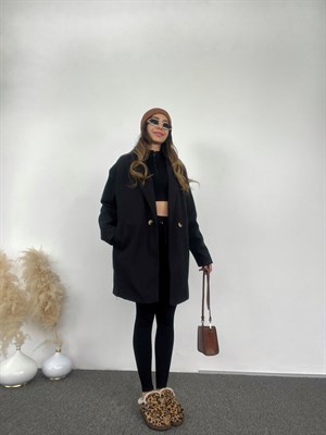 Siyah Tek Düğme Astarlı Kaban 