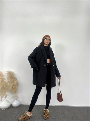 Siyah Tek Düğme Astarlı Kaban 