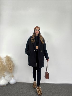 Siyah Tek Düğme Astarlı Kaban 