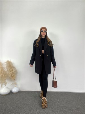 Siyah Tek Düğme Astarlı Kaban 