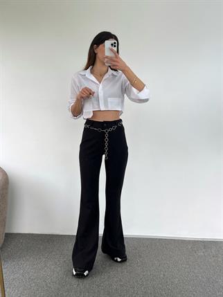 Siyah Zincir Detaylı İspanyol Pantolon 