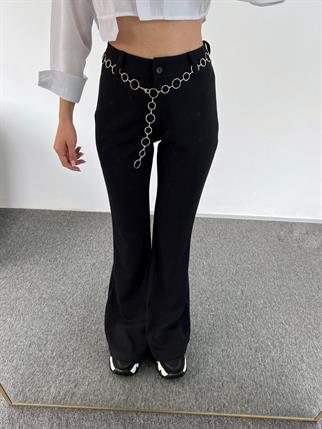 Siyah Zincir Detaylı İspanyol Pantolon 
