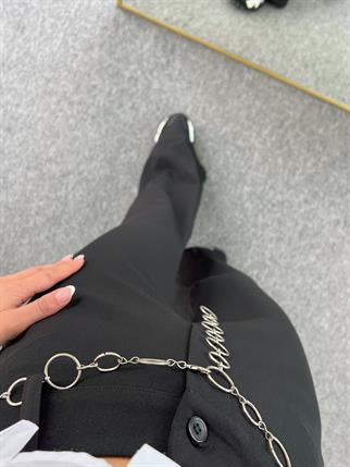 Siyah Zincir Detaylı İspanyol Pantolon 