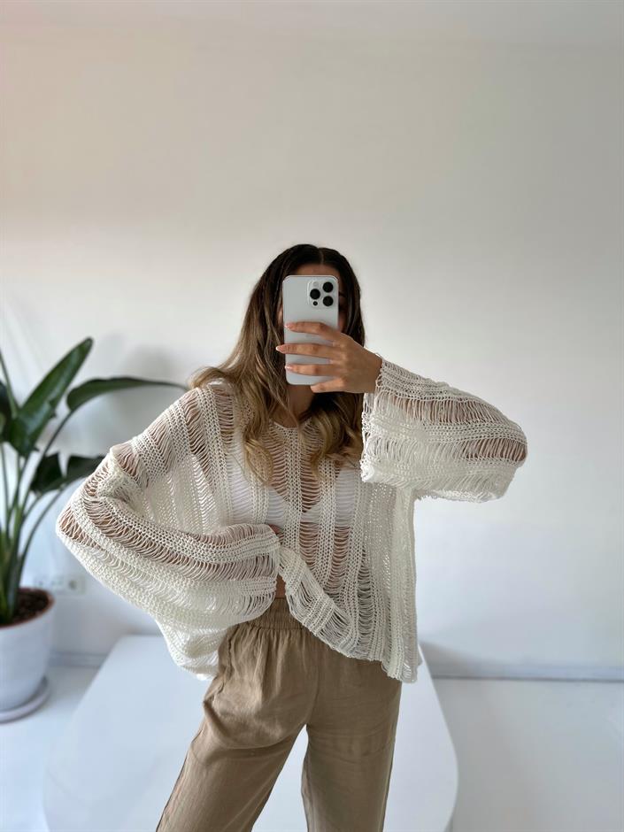 Sofia Beyaz Ajurlu Triko