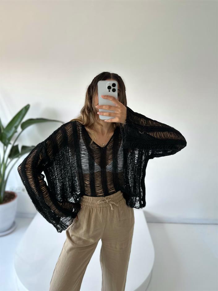 Sofia Siyah Ajurlu Triko