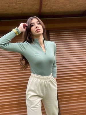 Su Yeşili Dik yaka Çıtçıtlı Fitilli Body 