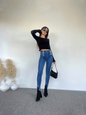 Süper Yüksek Bel Düğme Detaylı Jean 