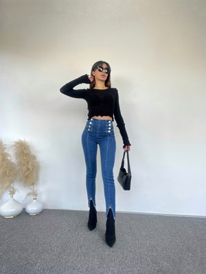 Süper Yüksek Bel Düğme Detaylı Jean 