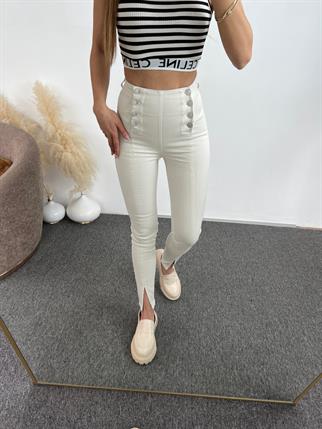 Süper Yüksek Bel Kırık Beyaz Düğme Detaylı Jean