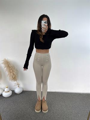 Süper Yüksek Bel Taş Düğme Detaylı Jean