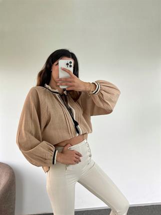 Sütlü Kahve Keten Bluz