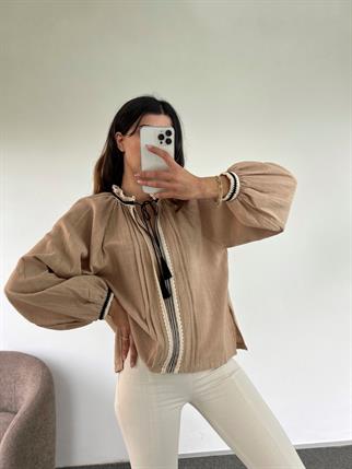 Sütlü Kahve Keten Bluz