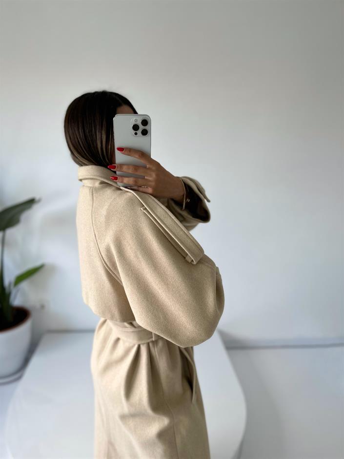 Taş Premium Astarlı Düğmeli Uzun Kaban