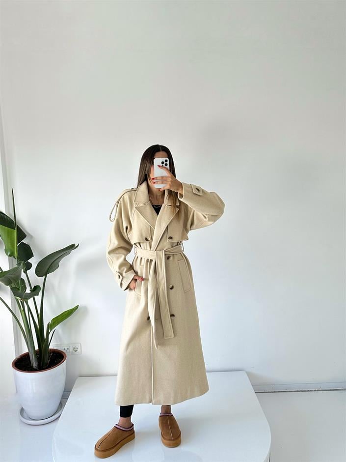 Taş Premium Astarlı Düğmeli Uzun Kaban