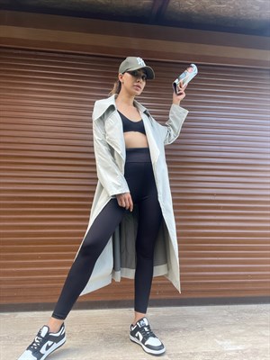 Taş Rengi Kuşaklı Premium Trençkot