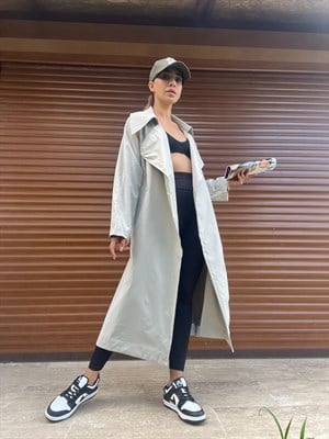 Taş Rengi Kuşaklı Premium Trençkot