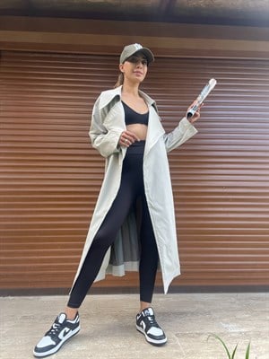 Taş Rengi Kuşaklı Premium Trençkot