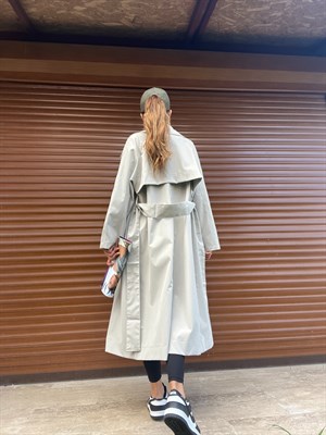 Taş Rengi Kuşaklı Premium Trençkot