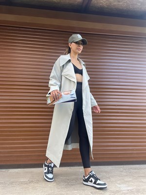 Taş Rengi Kuşaklı Premium Trençkot