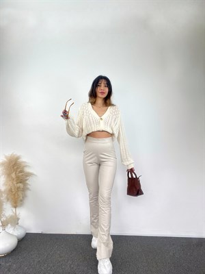 Taş Yırtmaçlı İspanyol Deri Pantolon