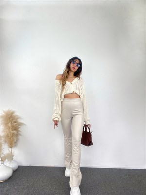 Taş Yırtmaçlı İspanyol Deri Pantolon