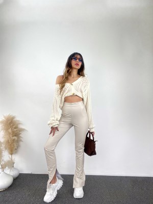 Taş Yırtmaçlı İspanyol Deri Pantolon