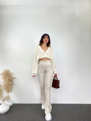 Taş Yırtmaçlı İspanyol Deri Pantolon