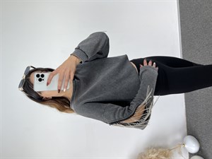 Tasarım Taşlı Muadil Sweatshirt