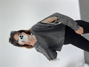 Tasarım Taşlı Muadil Sweatshirt