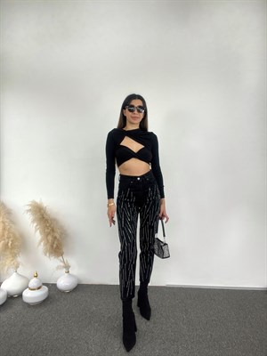 Taşlı Tasarım Mom Jean Antrasit Siyah 