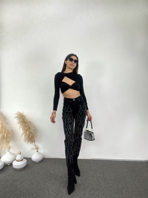 Taşlı Tasarım Mom Jean Antrasit Siyah 